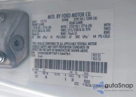 2015 Ford Transit Connect Xlt from USA, damaged, VIN NM0GE9F75F1194761